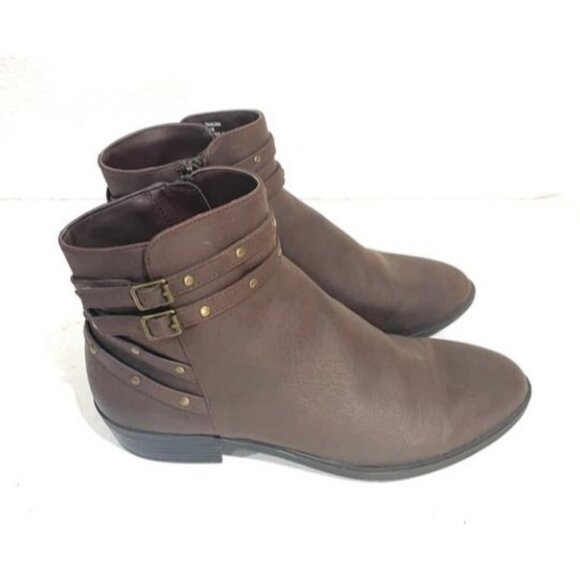 Chaps Shauna Brown Studded Ankle Bootie Size 9B With Side Zipper - Picture 1 of 10